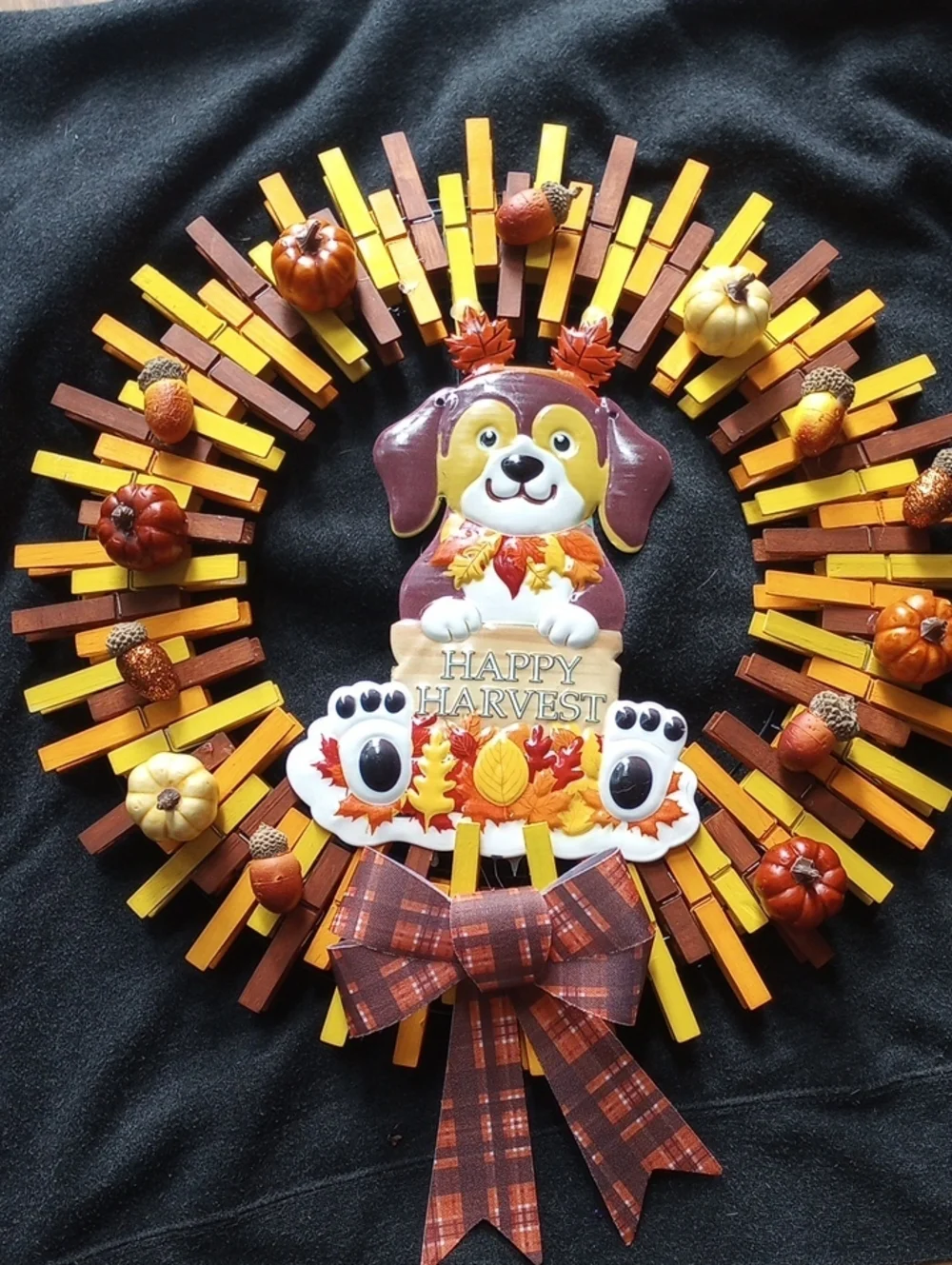 Happy Harvest Dog Wreath - Yellow & Brown Fall Pet Decor